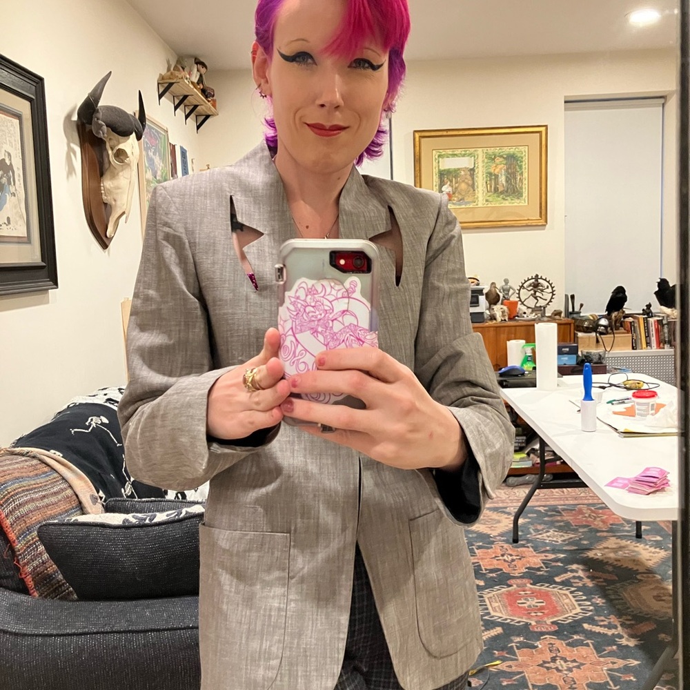 Zero M Cornelo Gray Blazer Star-Shaped Cutouts - image 2